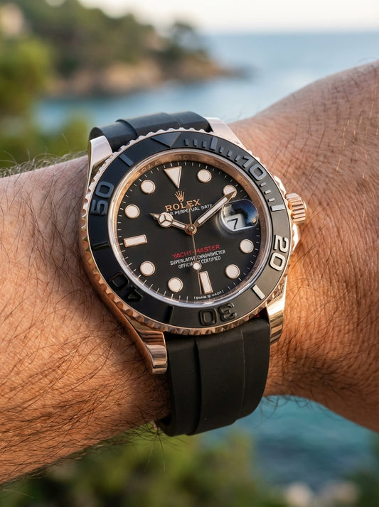 Rolex Yacht Style, Black Dial, Silicone Strap, Waterproof – Men’s Luxury Diver Watch