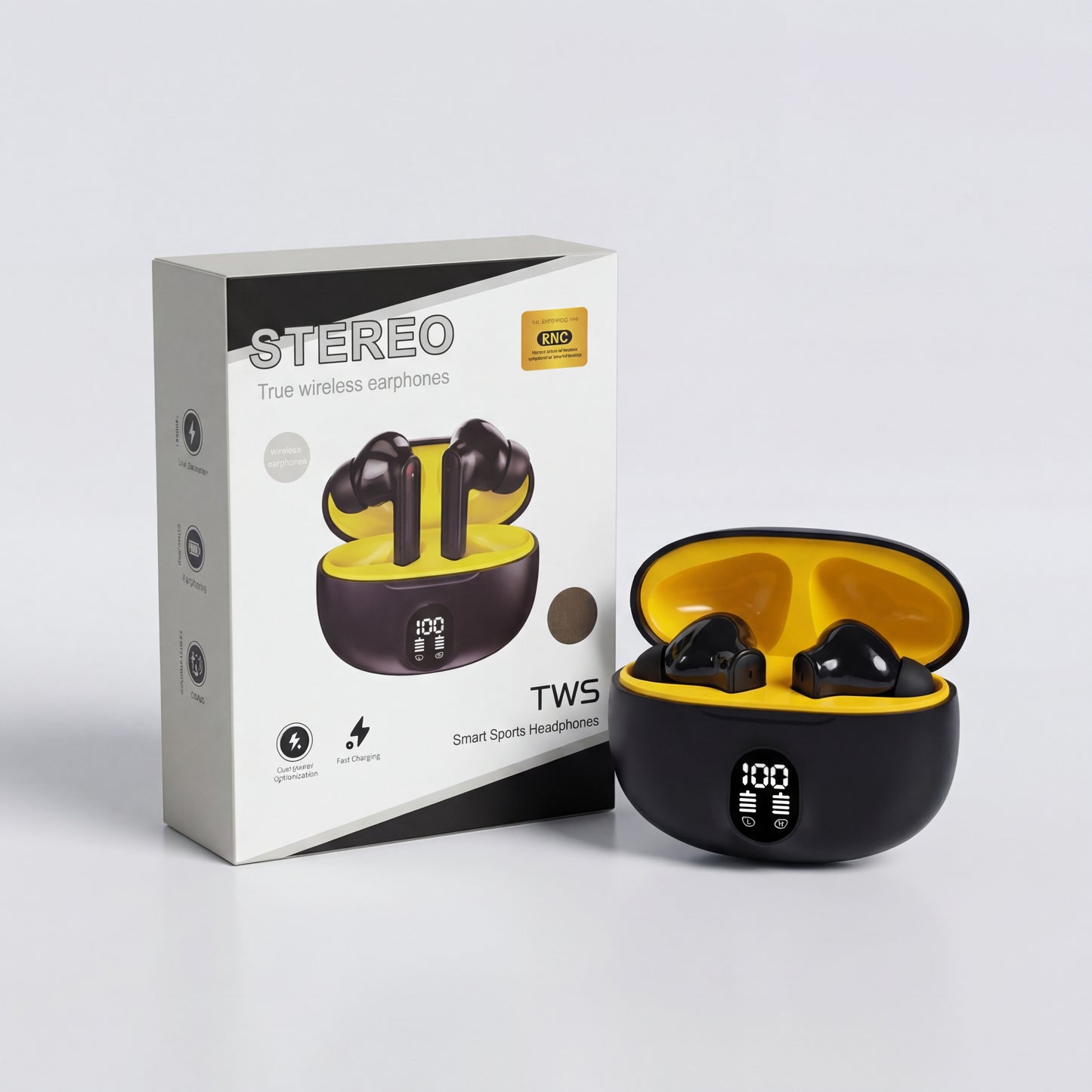 TWS Wireless Earbuds with LED Display – ENC Noise Cancellation, HiFi Stereo